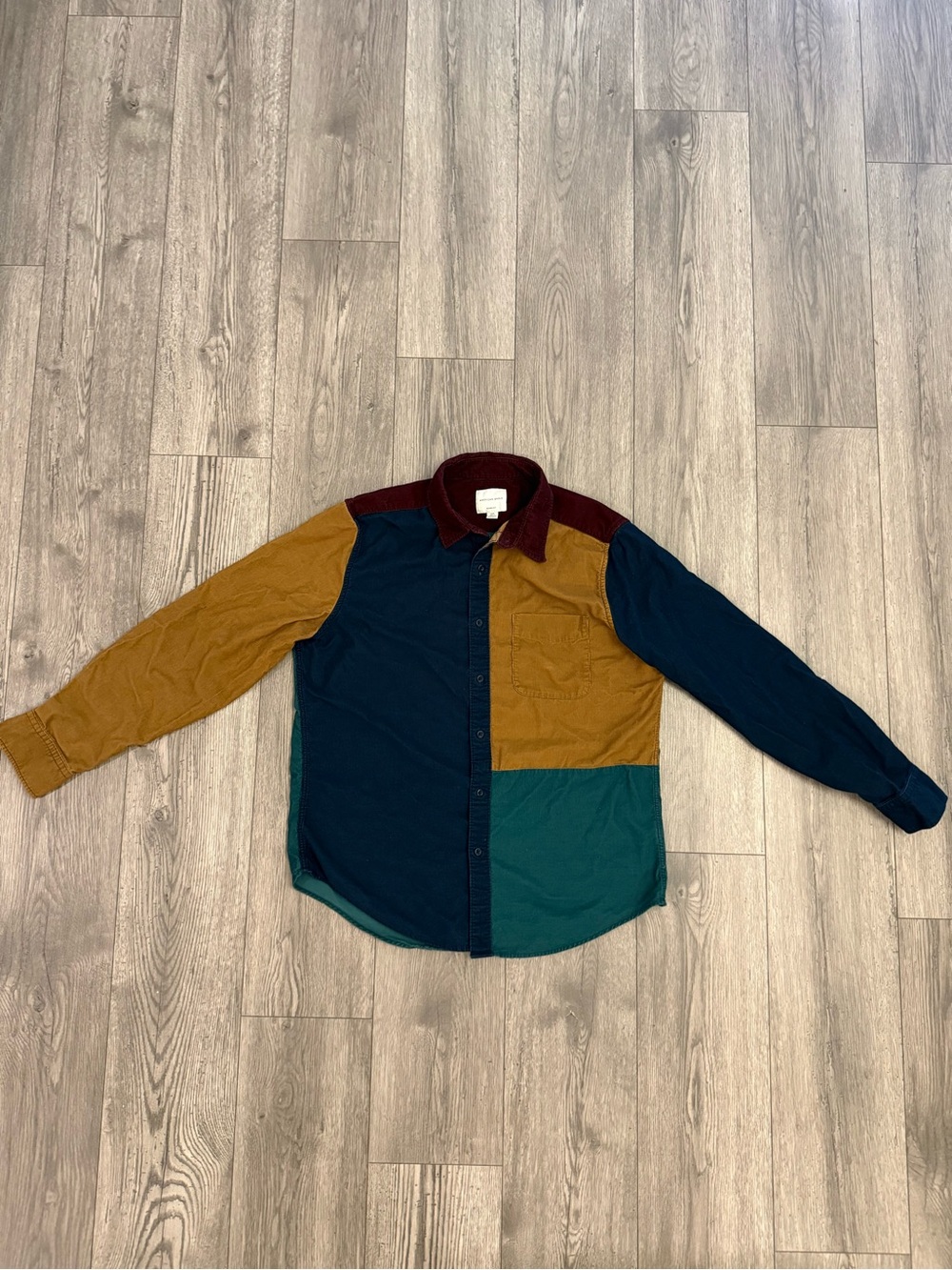 American Eagle Classic Fit Corduroy Multicolor Color Block 90’s Button Up Shirt